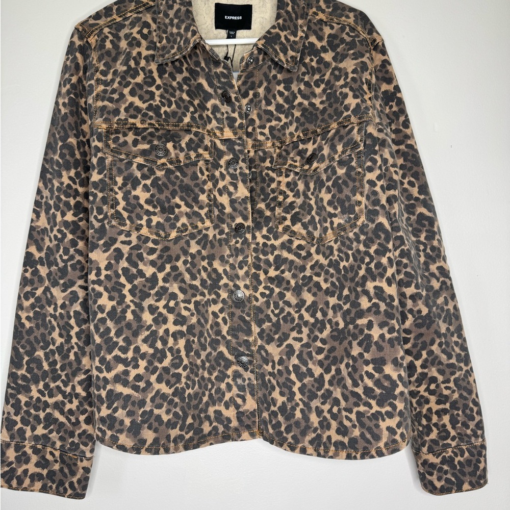 Express Animal Print Button-Up Jacket - Picture 2 of 4